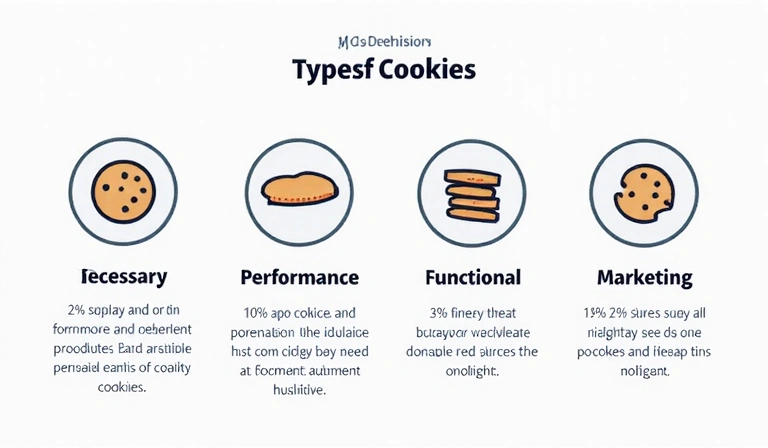 Diagramm, das verschiedene Arten von Cookies und ihre Funktionen visualisiert: notwendig, Performance, funktional, Marketing